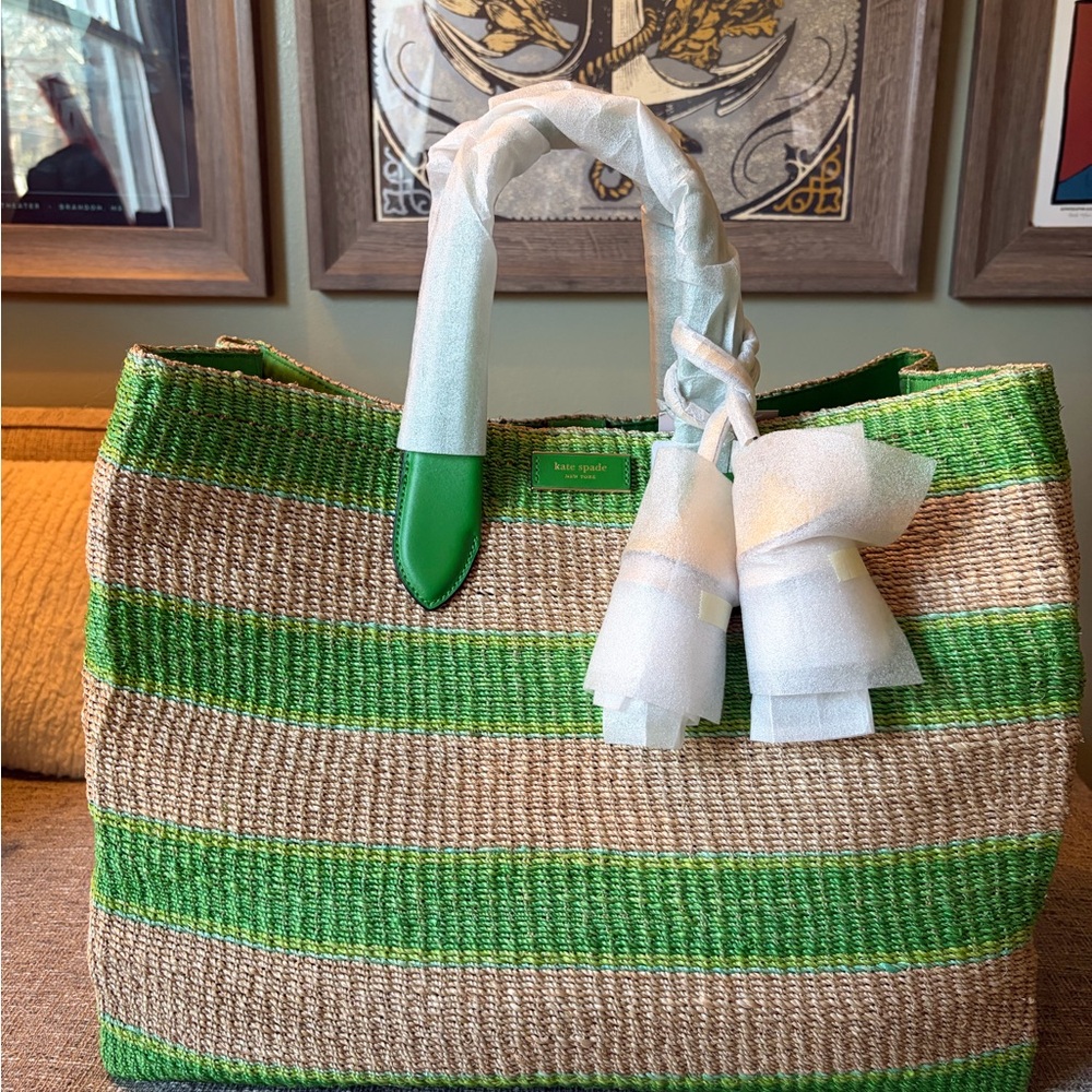 Kate Spade Manhattan Green and Tan Woven Tote